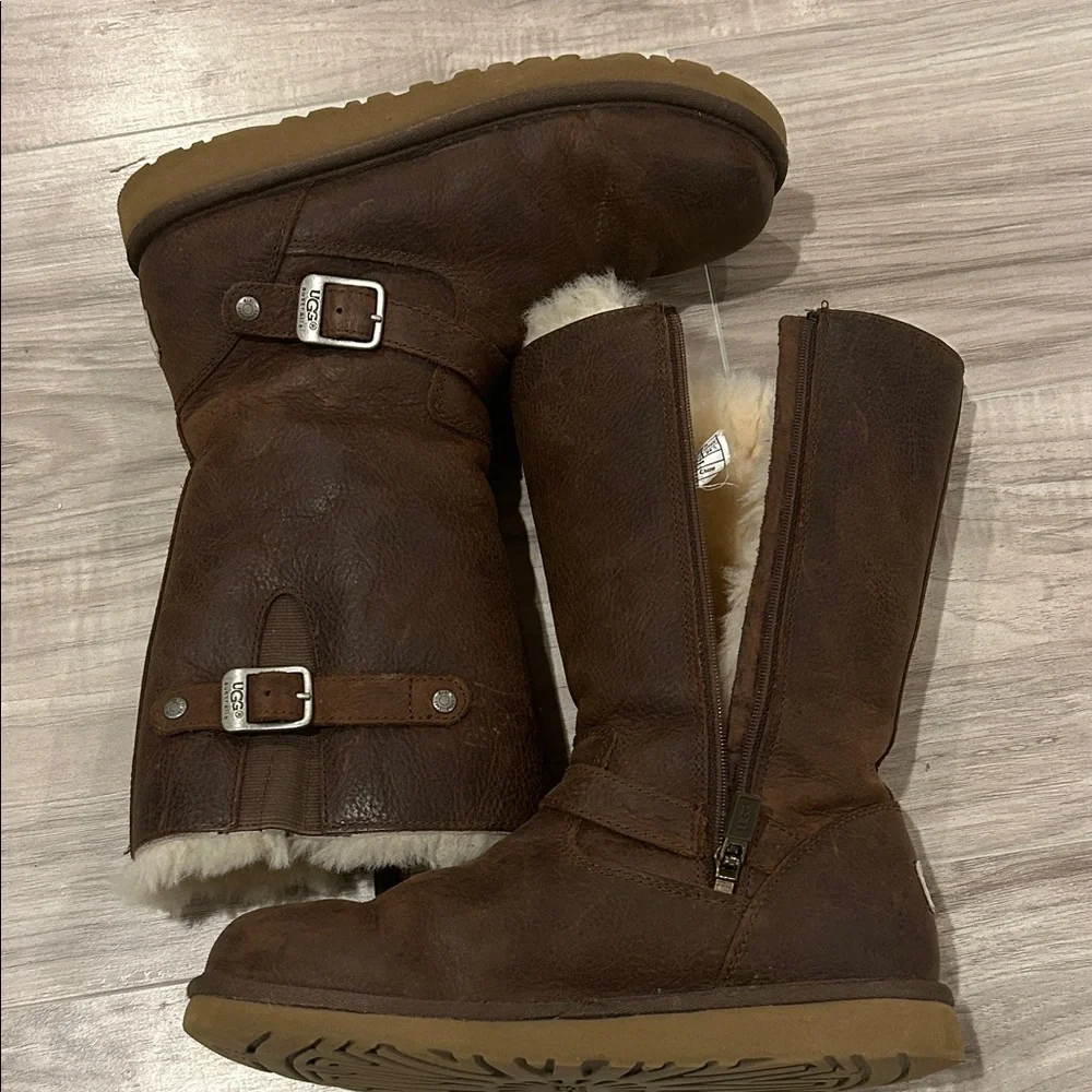 UGG Dark Brown Sheepskin-Lined Winter Boots - Picture 5 of 10